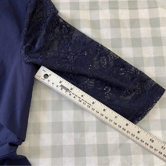 Miusol dress navy blue lace 3/4 sleeves stretchy A-Line midi small fit & flare - Picture 14 of 16